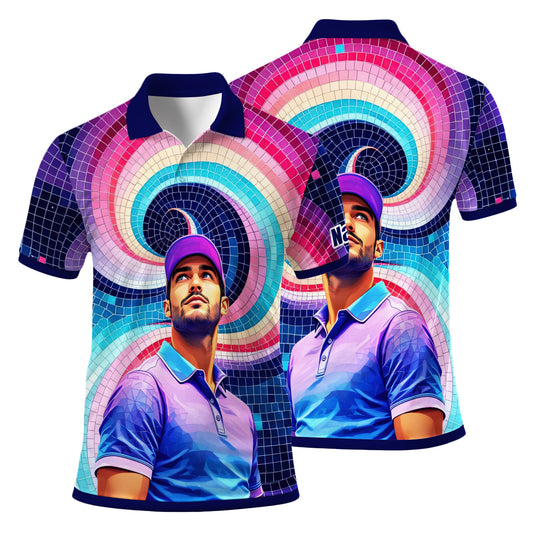 HomyGifts Men's Customized Face Artistic Golf Polo Shirt, Mosaic Art Style, Unique Personalized Golf Polo For Men