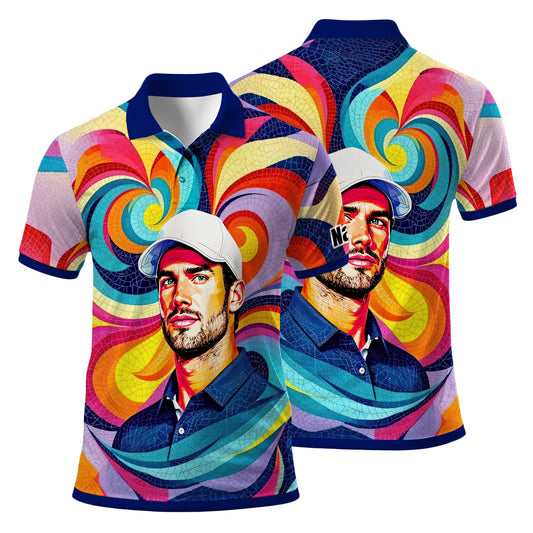 Personalized Mosaic Portrait Polo — Custom Face Mosaic Art Style Shirt Style 12