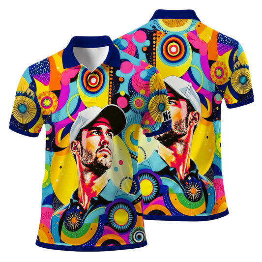 HomyGifts Custom Face Polo Shirt – Personalized Abstract Geometric Art Photo Shirt, Unique Gift for Him & Her Style 11