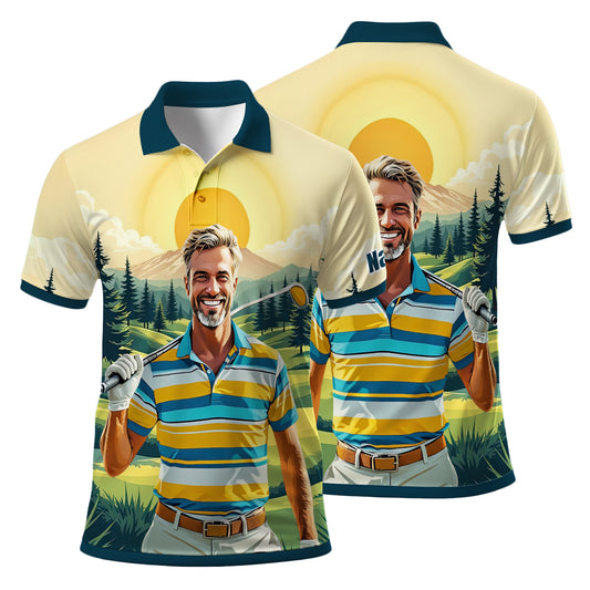 Custom Vintage Americana Golf Polo with Your Face - Retro Personalized Gift for Men Style 12