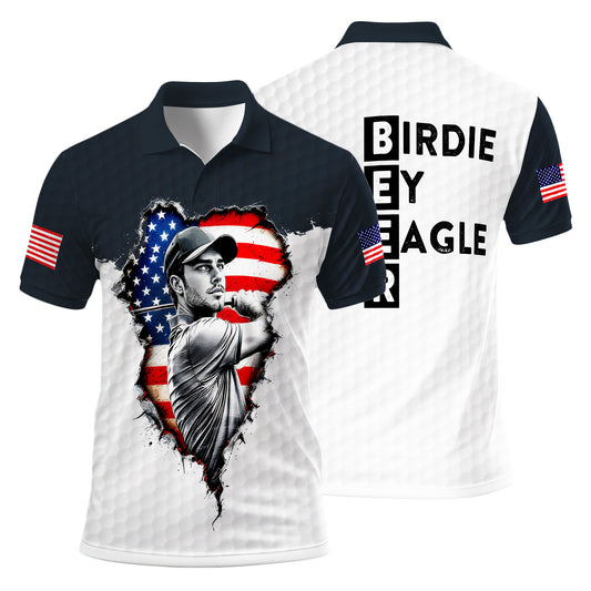 HomyGifts Men's Customized Face Artistic Golf Polo Shirt, Personalized American Flag Design, Unique Gift for Patriotic Golfers Style 11