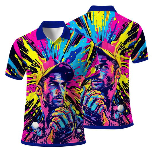 HomyGifts Men's Customized Face Artistic Golf Polo Shirt, Personalized Pop Art Golf Polo, Portrait Gift for Golfers Style 14