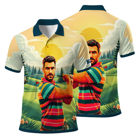 Custom Vintage Americana Golf Polo with Your Face - Retro Personalized Gift for Men Style 10