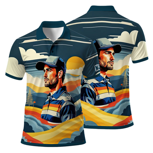 Custom Vintage Americana Golf Polo with Your Face - Retro Personalized Gift for Men Style 5