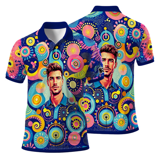 HomyGifts Custom Face Polo Shirt – Personalized Abstract Geometric Art Photo Shirt, Unique Gift for Him & Her Style 6