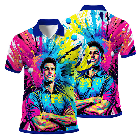 HomyGifts Men's Customized Face Artistic Golf Polo Shirt, Personalized Pop Art Golf Polo, Portrait Gift for Golfers Style 6