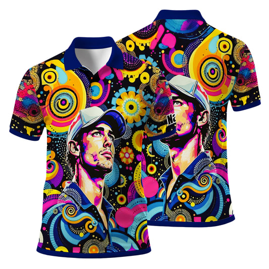 HomyGifts Custom Face Polo Shirt – Personalized Abstract Geometric Art Photo Shirt, Unique Gift for Him & Her Style 1