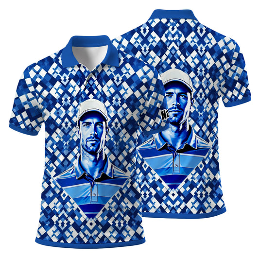 Custom Face Polo Shirt – Geometric Diamond Pattern | Personalized Photo Golf Polo | Unique Gift for Him, Retro Geometric Style Shirt Style 4