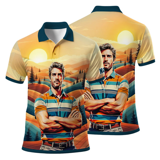 Custom Vintage Americana Golf Polo with Your Face - Retro Personalized Gift for Men Style 7