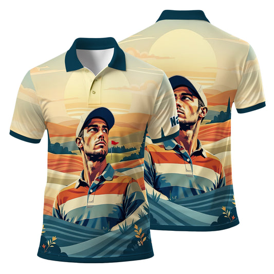 Custom Vintage Americana Golf Polo with Your Face - Retro Personalized Gift for Men Style 1