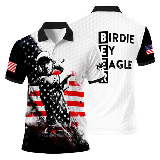HomyGifts Men's Customized Face Artistic Golf Polo Shirt, Personalized American Flag Design, Unique Gift for Patriotic Golfers Style 8