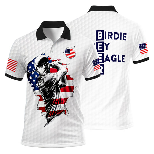 HomyGifts Men's Customized Face Artistic Golf Polo Shirt, Personalized American Flag Design, Unique Gift for Patriotic Golfers Style 7