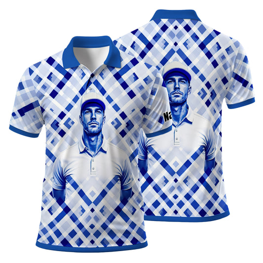 Custom Face Polo Shirt – Geometric Diamond Pattern | Personalized Photo Golf Polo | Unique Gift for Him, Retro Geometric Style Shirt Style 6