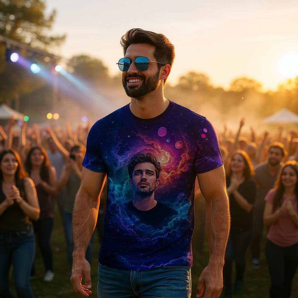 Custom Face Surreal Cosmic Art T-Shirt – Personalized Galaxy Universe Tee with Trippy Sci-Fi Design for Unique Gifts & Style