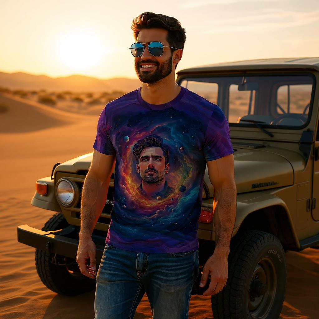 Custom Face Surreal Cosmic Art T-Shirt – Personalized Galaxy Universe Tee with Trippy Sci-Fi Design for Unique Gifts & Style