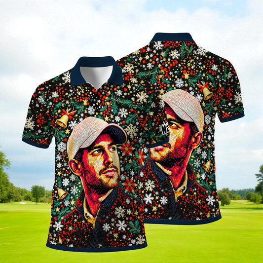 Personalized Face Golf Polo – Christmas Mosaic Design | Custom Men’s Golf Shirt Holiday Gift 2025, Style 2