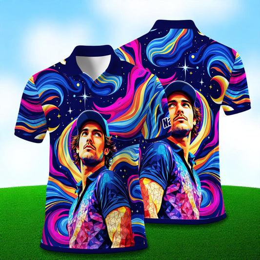 HomyGifts Men's Customized Face Artistic Golf Polo Shirt, Mosaic Art Style, Unique Personalized Golf Polo For Men Style 2