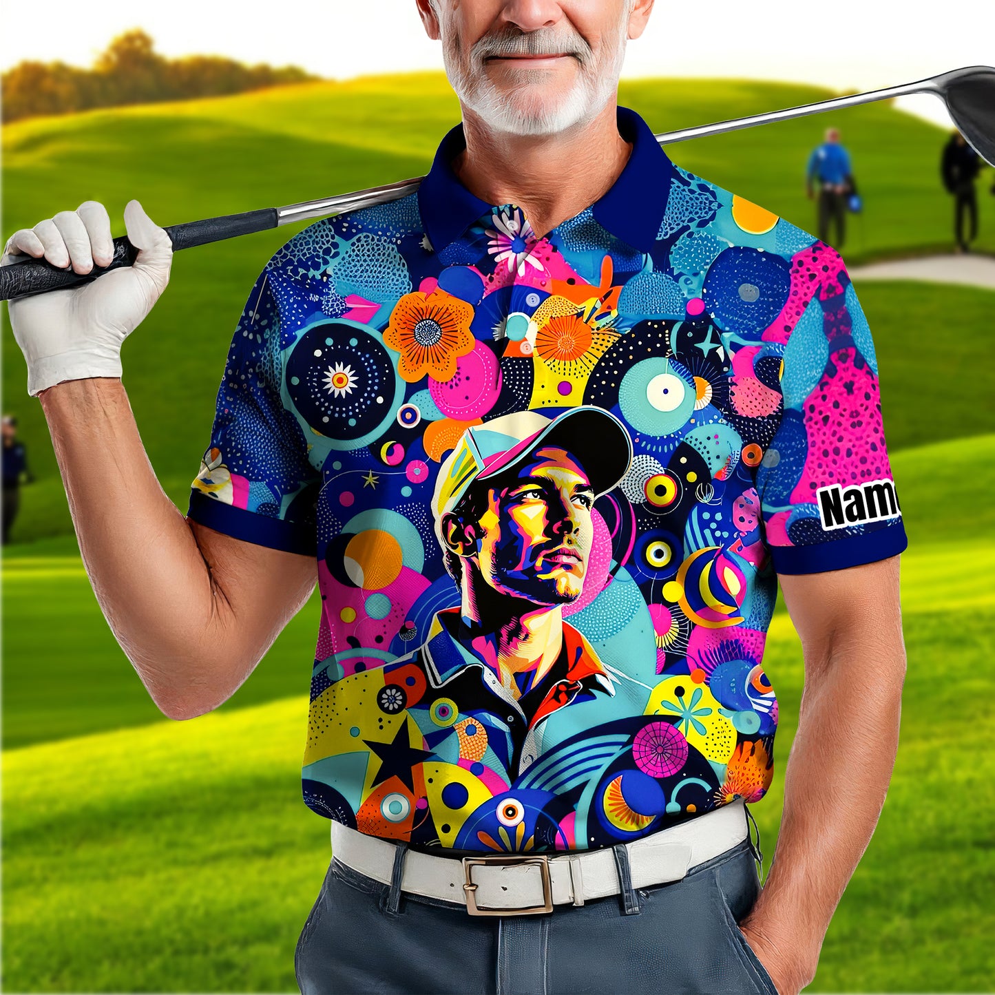 HomyGifts Custom Face Polo Shirt – Personalized Abstract Geometric Art Photo Shirt, Unique Gift for Him & Her