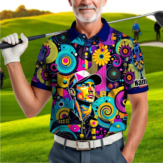 HomyGifts Custom Face Polo Shirt – Personalized Abstract Geometric Art Photo Shirt, Unique Gift for Him & Her Style 14