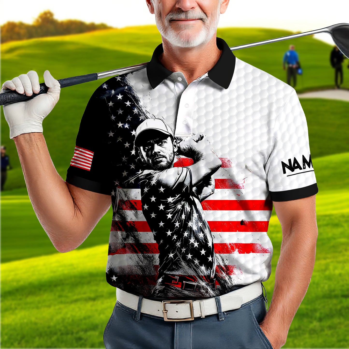 Men's Patriotic Custom Face Golf Polo Shirt - American Flag Design