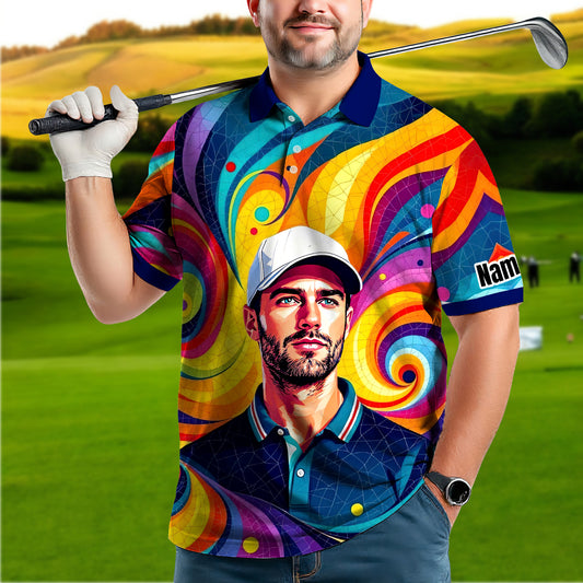 Personalized Mosaic Portrait Polo — Custom Face Mosaic Art Style Shirt Style 18