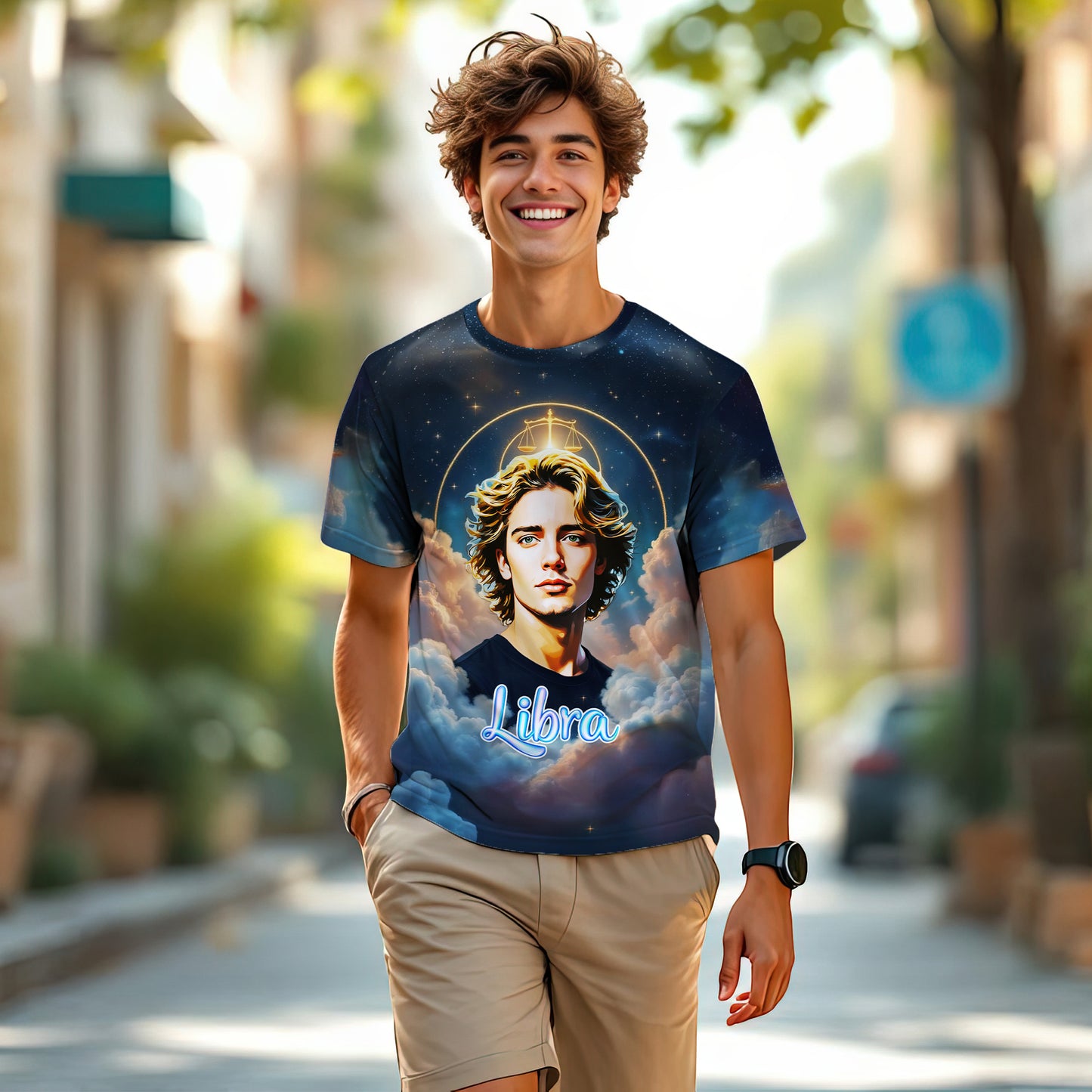 Custom Zodiac Shirt - Surreal Cosmic Art Tee with Your Face | Libra | Personalized Horoscope Gift