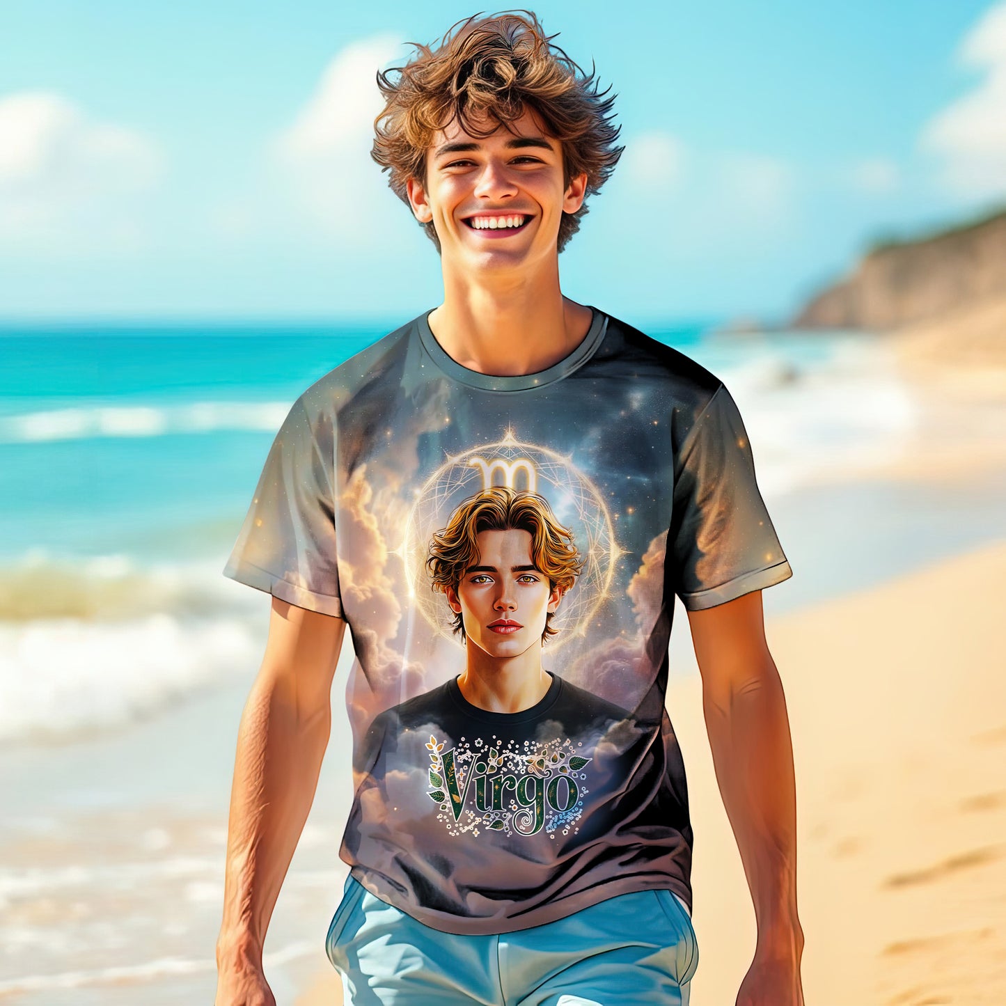 Custom Zodiac Shirt - Surreal Cosmic Art Tee with Your Face | Leo | Personalized Horoscope Gift