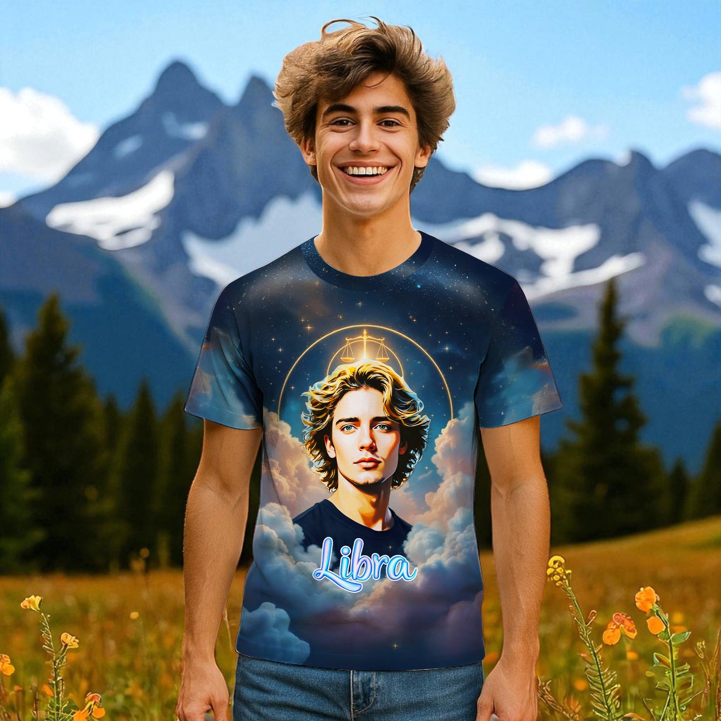 Custom Zodiac Shirt - Surreal Cosmic Art Tee with Your Face | Libra | Personalized Horoscope Gift