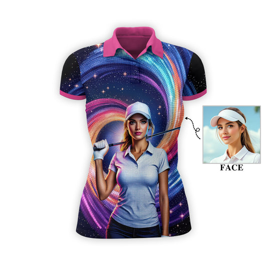 Custom Face Artistic Golf Polo Shirt for Women - Mosaic Design Style 10