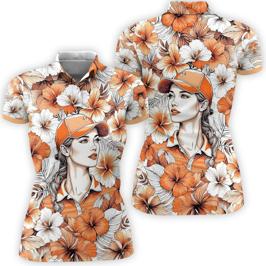 Women’s Custom Face Hibiscus Polo Shirt – Personalized Tropical Floral Polo, Unique Gift for Her, Stylish Custom Golf & Casual Wear Style 8