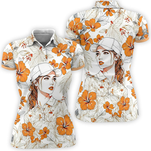 Women’s Custom Face Hibiscus Polo Shirt – Personalized Tropical Floral Polo, Unique Gift for Her, Stylish Custom Golf & Casual Wear Style 1