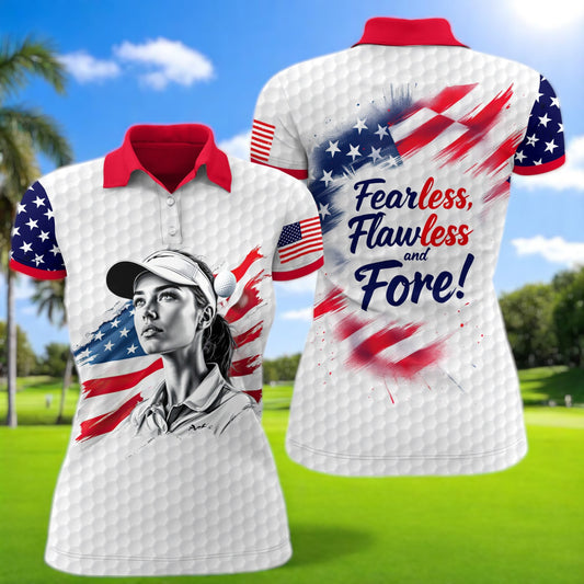 Custom Women’s Golf Polo Shirt – USA Flag Design with Personalized Face | Patriotic Sportswear for Female Golfers Style 5