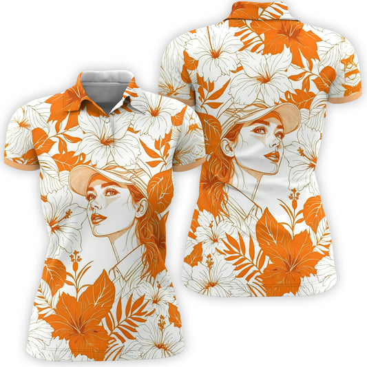 Women’s Custom Face Hibiscus Polo Shirt – Personalized Tropical Floral Polo, Unique Gift for Her, Stylish Custom Golf & Casual Wear Style 4