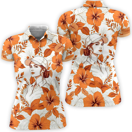 Women’s Custom Face Hibiscus Polo Shirt – Personalized Tropical Floral Polo, Unique Gift for Her, Stylish Custom Golf & Casual Wear Style 12