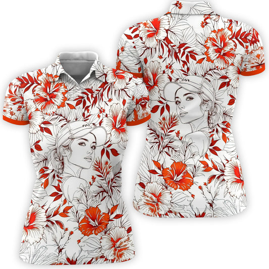 Women’s Custom Face Hibiscus Polo Shirt – Personalized Tropical Floral Polo, Unique Gift for Her, Stylish Custom Golf & Casual Wear Style 6