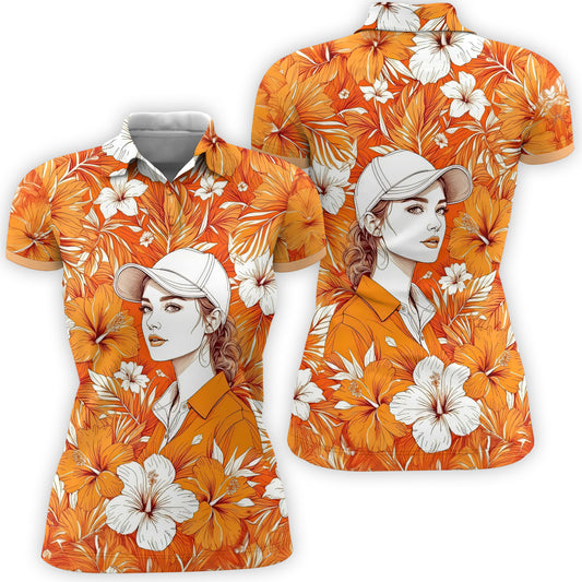 Women’s Custom Face Hibiscus Polo Shirt – Personalized Tropical Floral Polo, Unique Gift for Her, Stylish Custom Golf & Casual Wear Style 3
