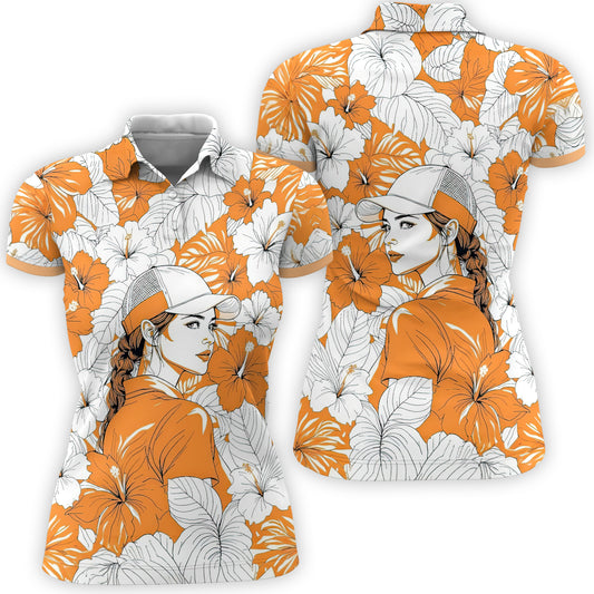 Women’s Custom Face Hibiscus Polo Shirt – Personalized Tropical Floral Polo, Unique Gift for Her, Stylish Custom Golf & Casual Wear Style 11