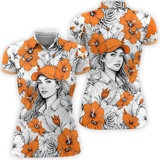 Women’s Custom Face Hibiscus Polo Shirt – Personalized Tropical Floral Polo, Unique Gift for Her, Stylish Custom Golf & Casual Wear Style 2
