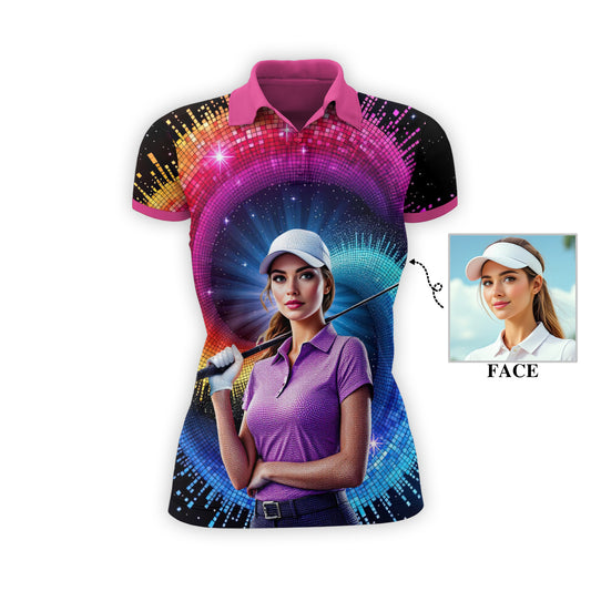Custom Face Artistic Golf Polo Shirt for Women - Mosaic Design Style 7