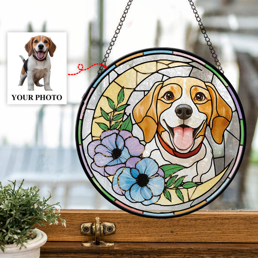 Custom Pet Portrait Sun Catcher,Personalized Glass Suncatcher Pet Memorial Gift,Pet Lovers Keepsake, Handcrafted Remembrance Art for Dog Cat