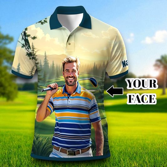 Custom Vintage Americana Golf Polo with Your Face - Retro Personalized Gift for Men Style 11