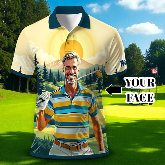 Custom Vintage Americana Golf Polo with Your Face - Retro Personalized Gift for Men Style 12