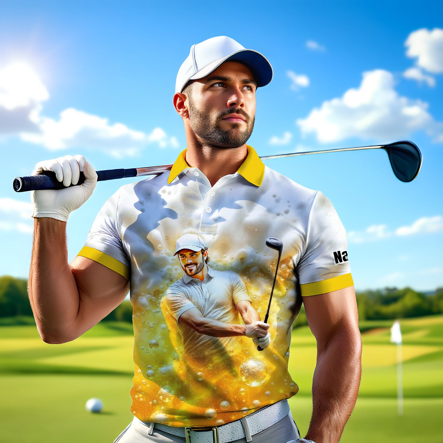 HomyGifts Men's Customized Face Artistic Golf Polo Shirt, Beer pattern Design, Special Gift for Beer & Golf Lovers, Summer Party Outfit, Unique Gift for Men Style 11
