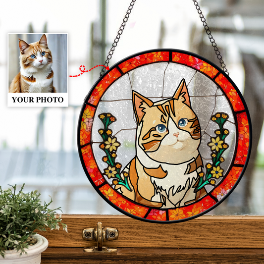 Custom Pet Portrait Sun Catcher,Personalized Glass Suncatcher Pet Memorial Gift,Pet Lovers Keepsake, Handcrafted Remembrance Art for Dog Cat