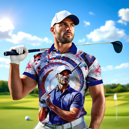 HomyGifts Men's Customized Face Artistic Golf Polo Shirt, Mosaic Art Style, Unique Personalized Golf Polo For Men Style 10