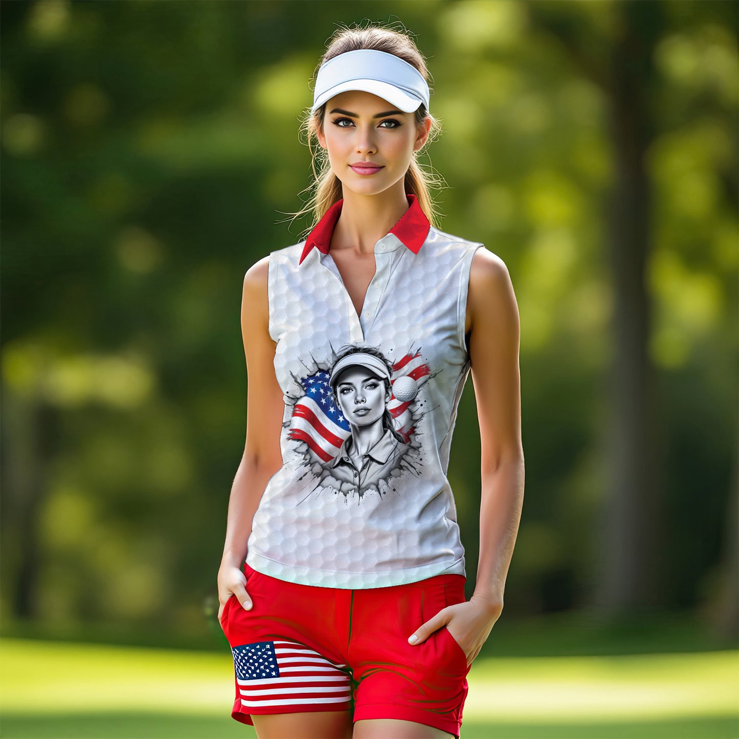 Fearless, Flawless, Fore! Women's Custom Sleeveless Golf Polo Shirt - Patriotic & Personalized Style 2