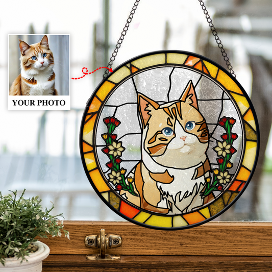 Custom Pet Portrait Sun Catcher,Personalized Glass Suncatcher Pet Memorial Gift,Pet Lovers Keepsake, Handcrafted Remembrance Art for Dog Cat