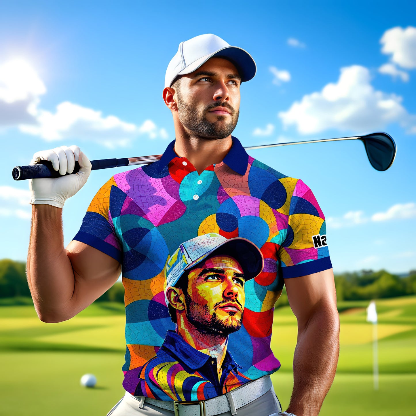 Personalized Mosaic Portrait Polo — Custom Face Mosaic Art Style Shirt Style 17