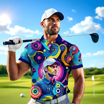 HomyGifts Custom Face Polo Shirt – Personalized Abstract Geometric Art Photo Shirt, Unique Gift for Him & Her