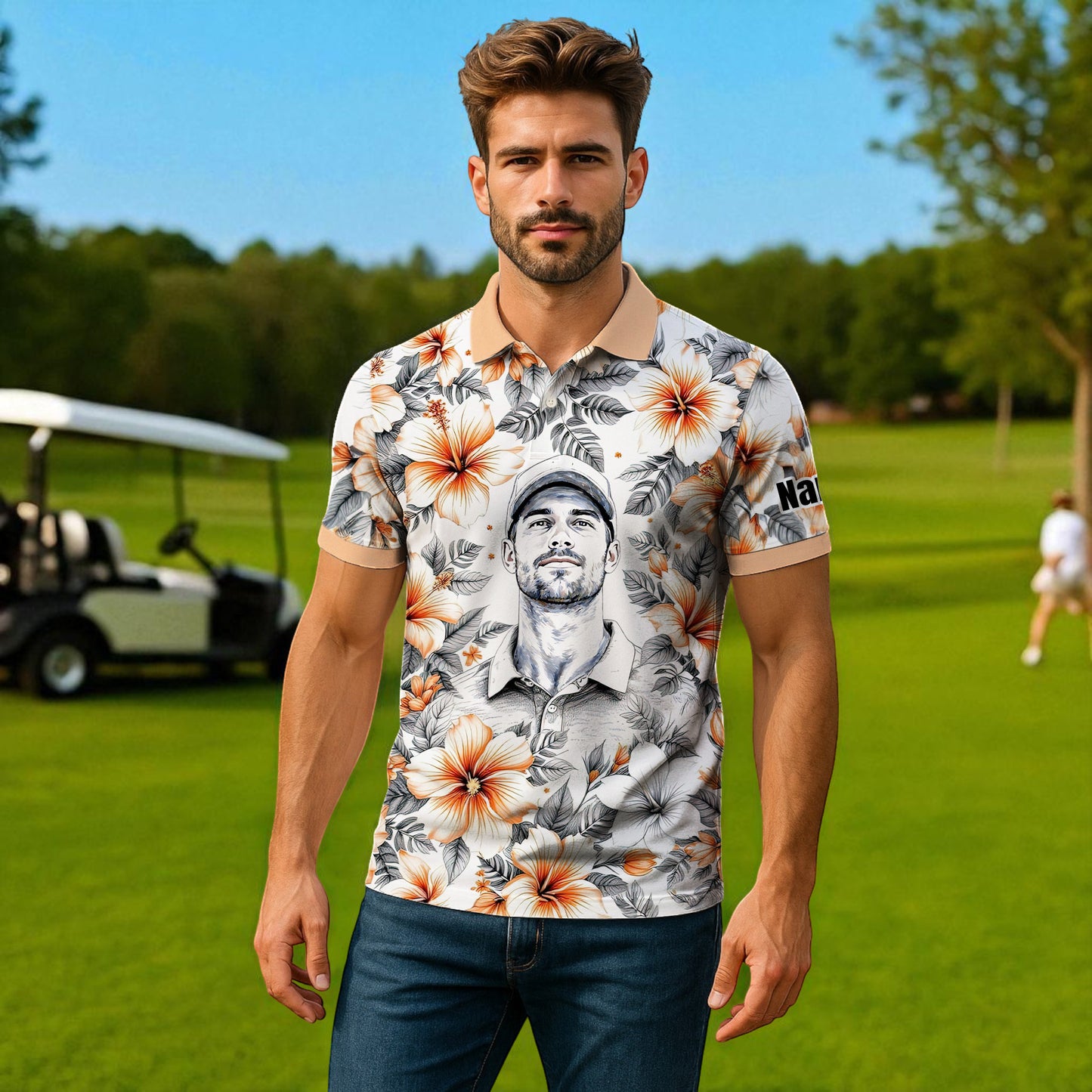 Custom Face Tropical Floral Polo Shirt – Personalized Summer Shirt, Fun Beach Vacation Gift, Unique Tropical Party Outfit Style 1